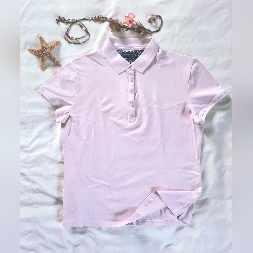 NWT, MARIE LUND Copenhagen, Soft Pink, Collar, 1/3 Button-Down Golf T-Shirt